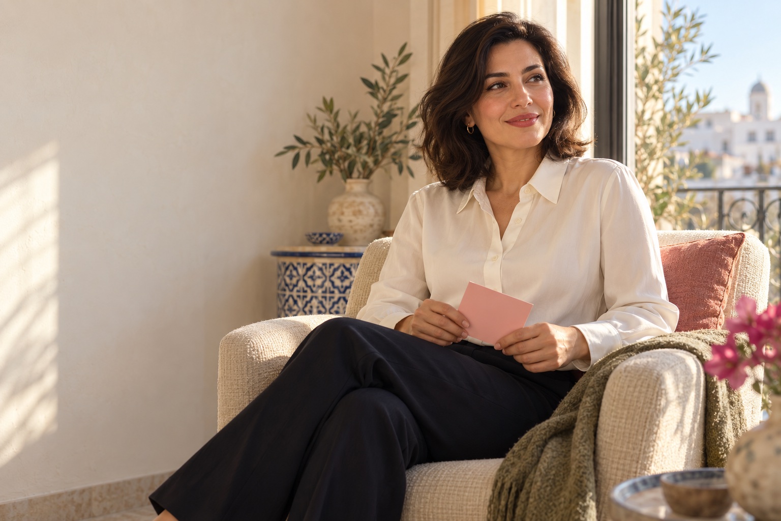 Une femme tunisienne prend un moment pour elle, chez elle